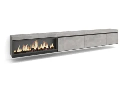 Móvel de TV, 317x35x45cm, Lareira eléctrica XXL, Suspensos, Cimento*Skraut Home Sale