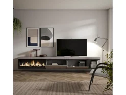 Móvel de TV, 317x35x45cm, Lareira eléctrica XXL, Suspensos, Cimento*Skraut Home Sale