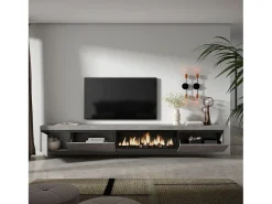 Skraut Home Móvel De Tv*Móvel de TV, 317x35x45cm, Lareira eléctrica XXL, Suspensos, Cimento Cinzento