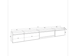 Skraut Home Móvel De Tv*Móvel de TV, 317x35x45cm, Lareira eléctrica XXL, Suspensos, Preto