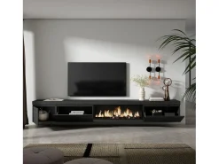 Skraut Home Móvel De Tv*Móvel de TV, 317x35x45cm, Lareira eléctrica XXL, Suspensos, Preto