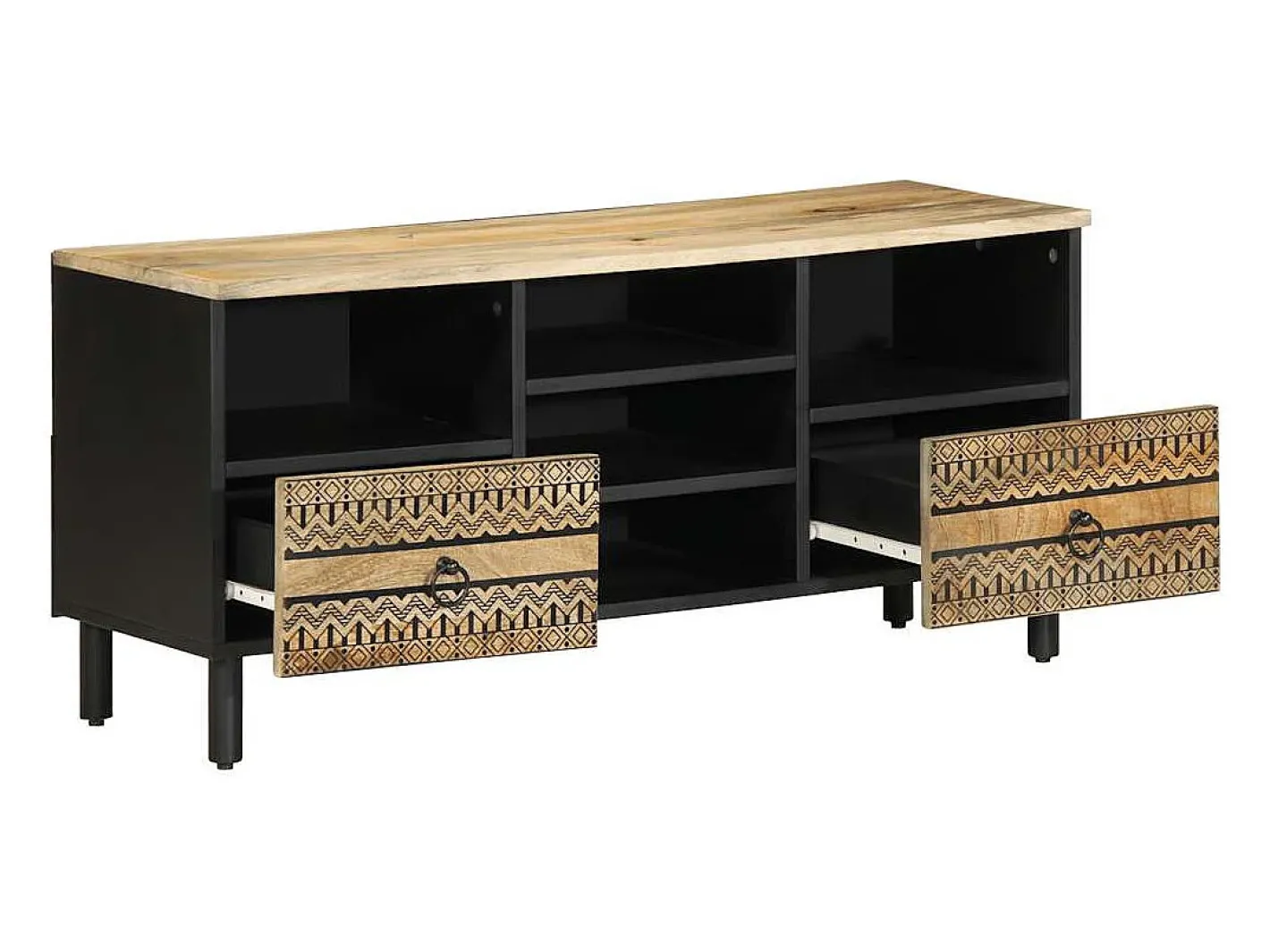 vidaxl Móvel De Tv*Móvel de TV 100x33,5x46cm madeira mangueira áspera maciça Preto
