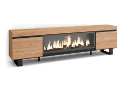 Skraut Home Móvel De Tv*Móvel de TV, 208x35x57cm, Para televisores até 80", Lareira eléctrica XXL, Design industrial, Carvahlo Natural claro