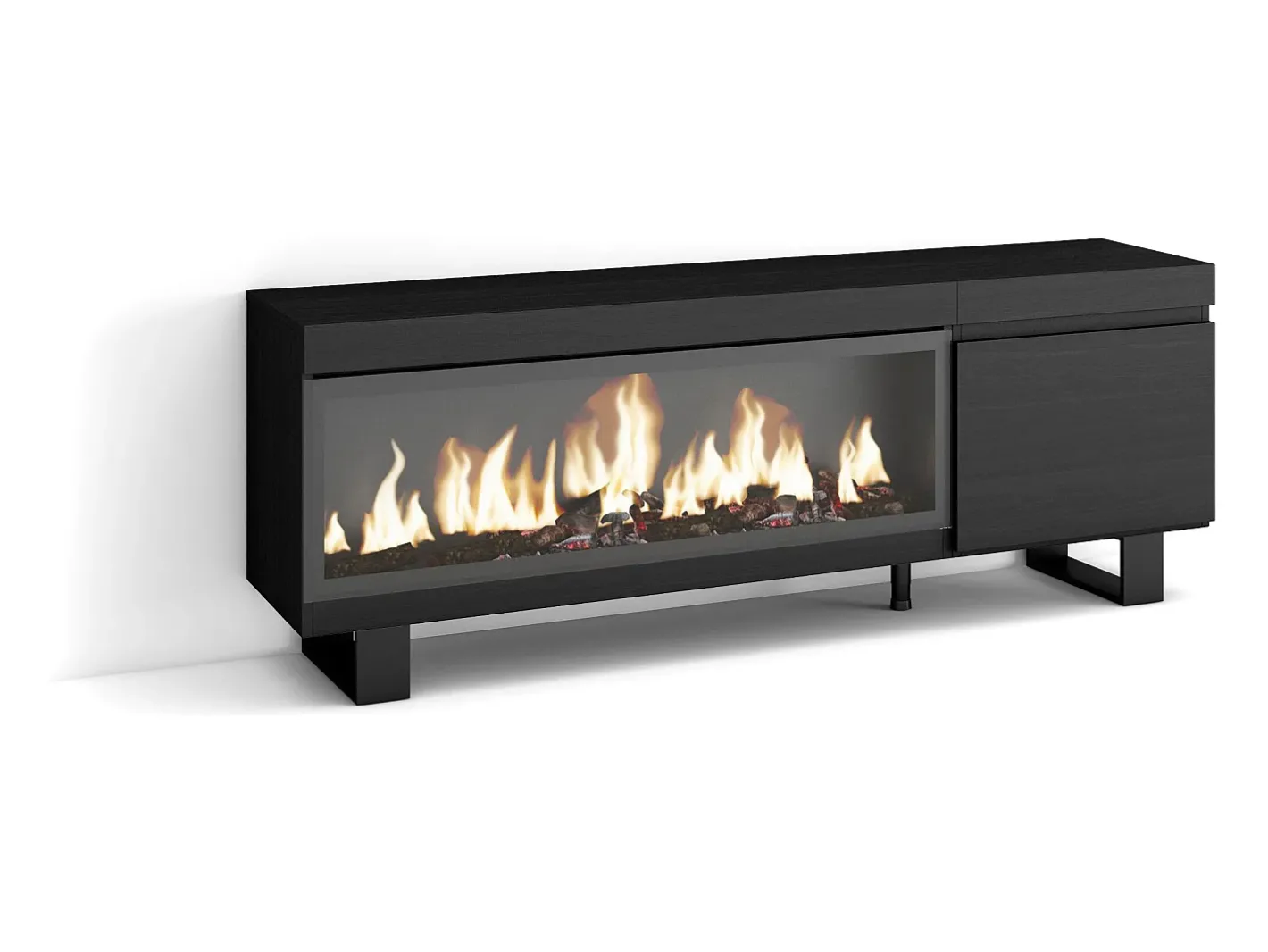 Móvel de TV, 158x35x57cm, Para televisores até 65", Lareira eléctrica XXL, Design industrial,^Skraut Home Online