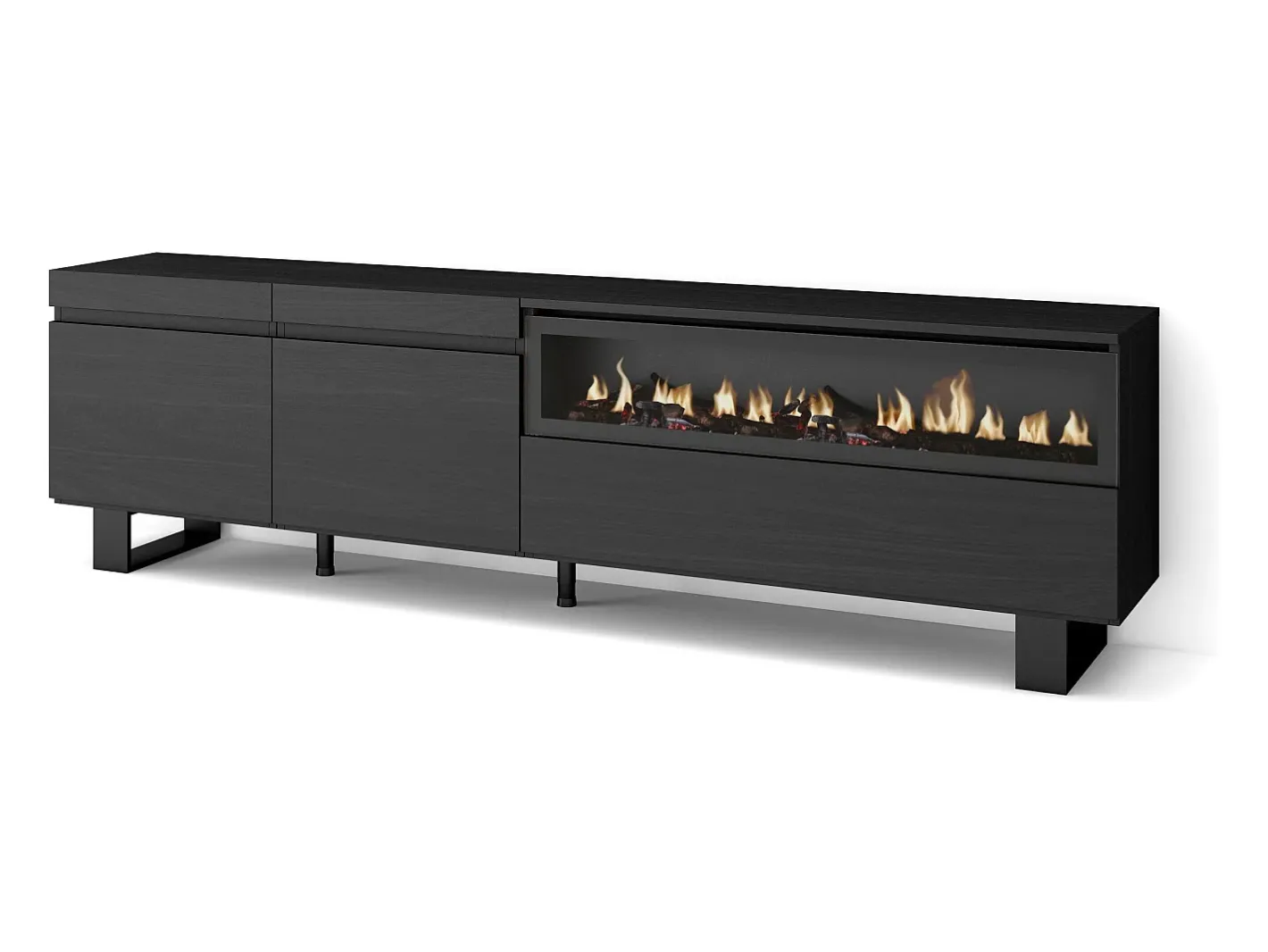 Móvel de TV, 200x35x57cm, Para televisores até 80", Lareira eléctrica, Design industrial,*Skraut Home Discount