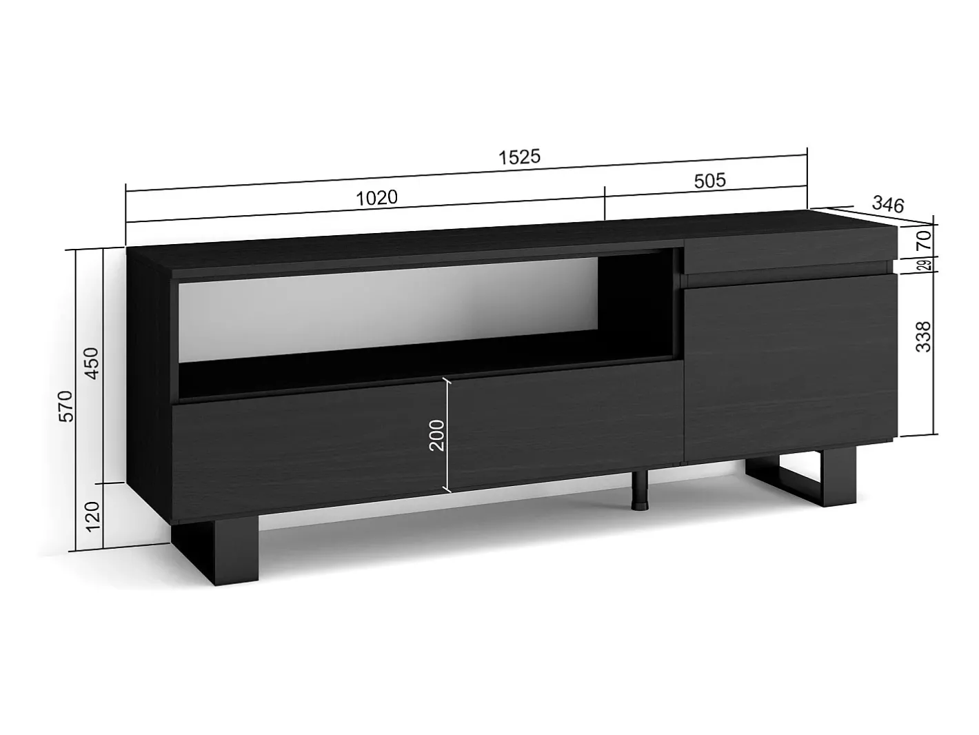 Móvel de TV, 150x35x57cm, Para televisores até 65", Design industrial,*Skraut Home Best