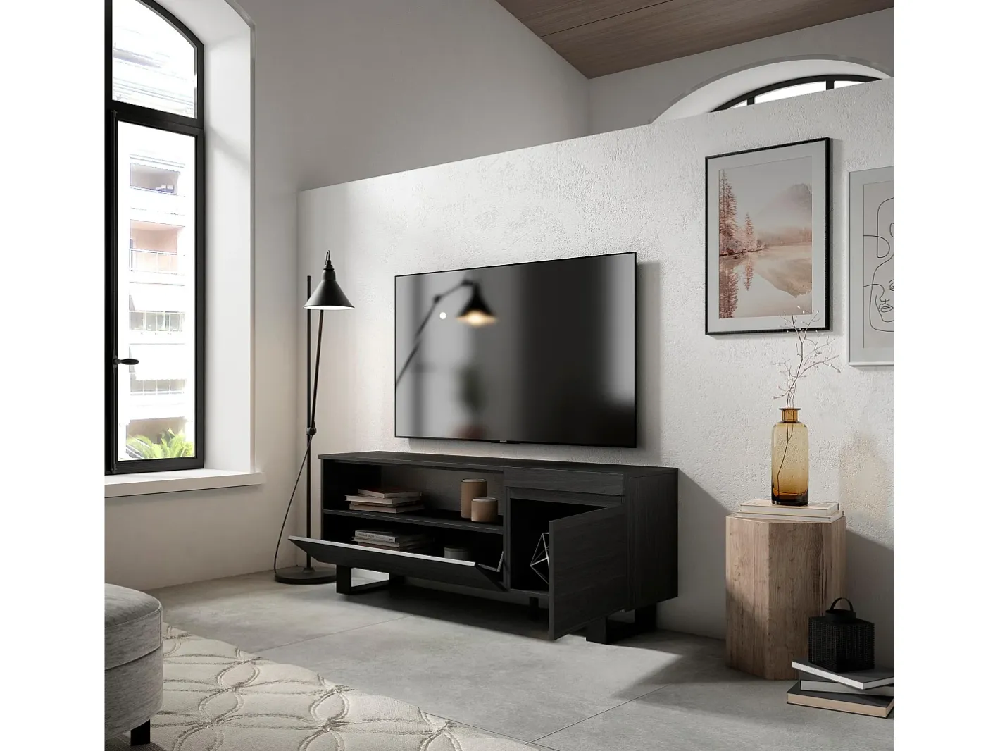 Móvel de TV, 150x35x57cm, Para televisores até 65", Design industrial,*Skraut Home Best