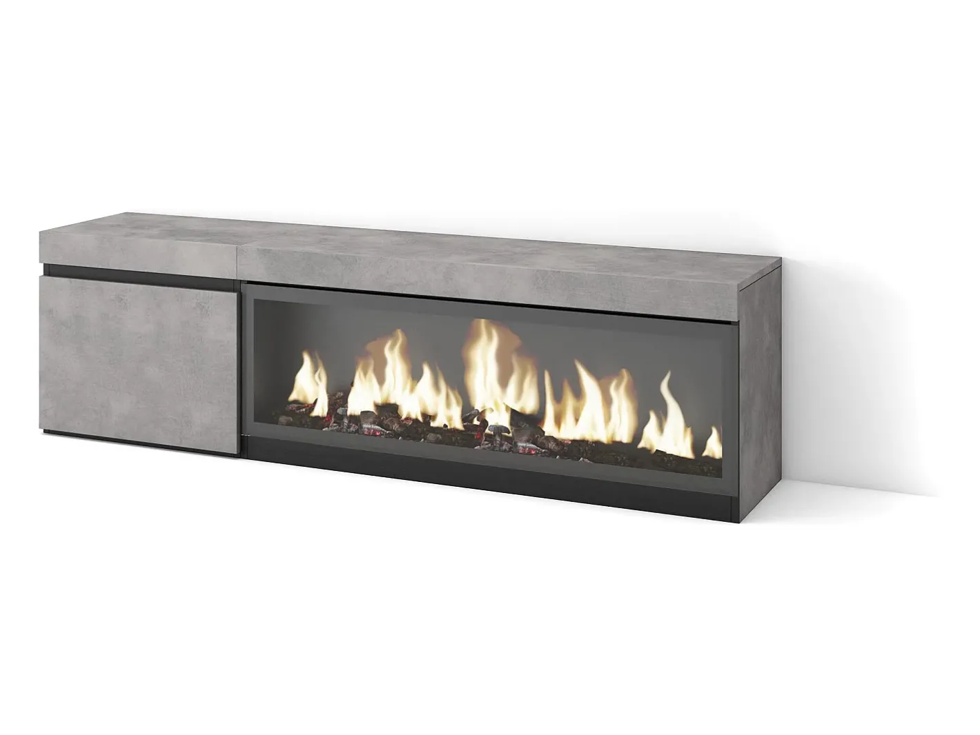 Móvel de TV, 158x35x45cm, Para televisores até 65", Lareira eléctrica XXL, Cimento^Skraut Home Discount