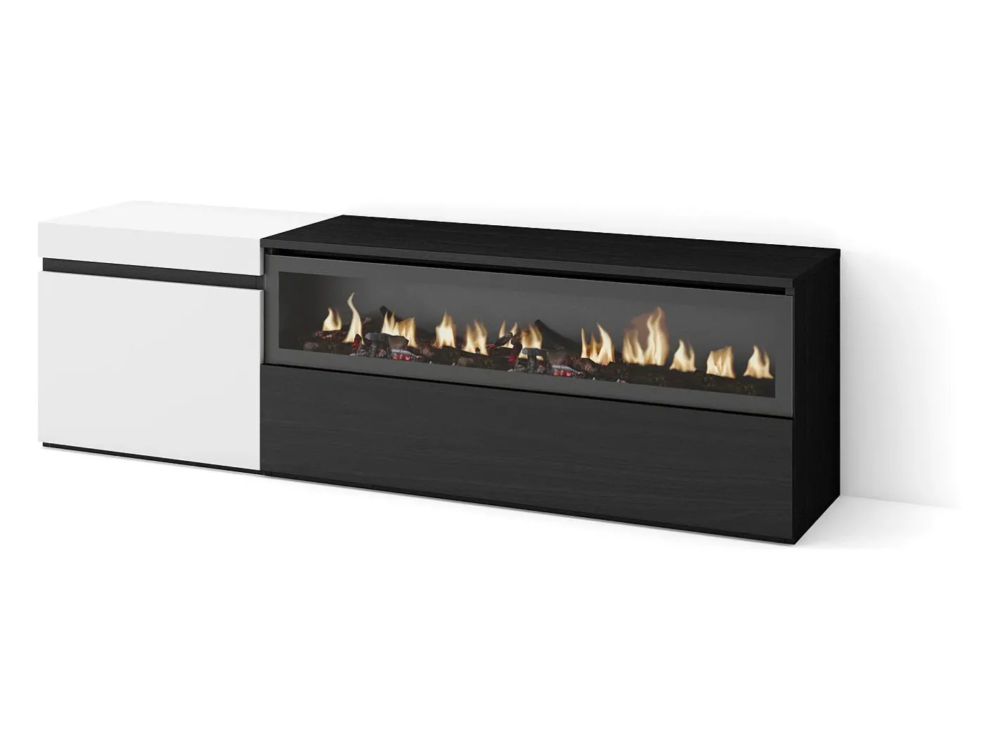 Móvel de TV, 150x35x45cm, Para televisores até 65", Lareira eléctrica, e preto*Skraut Home