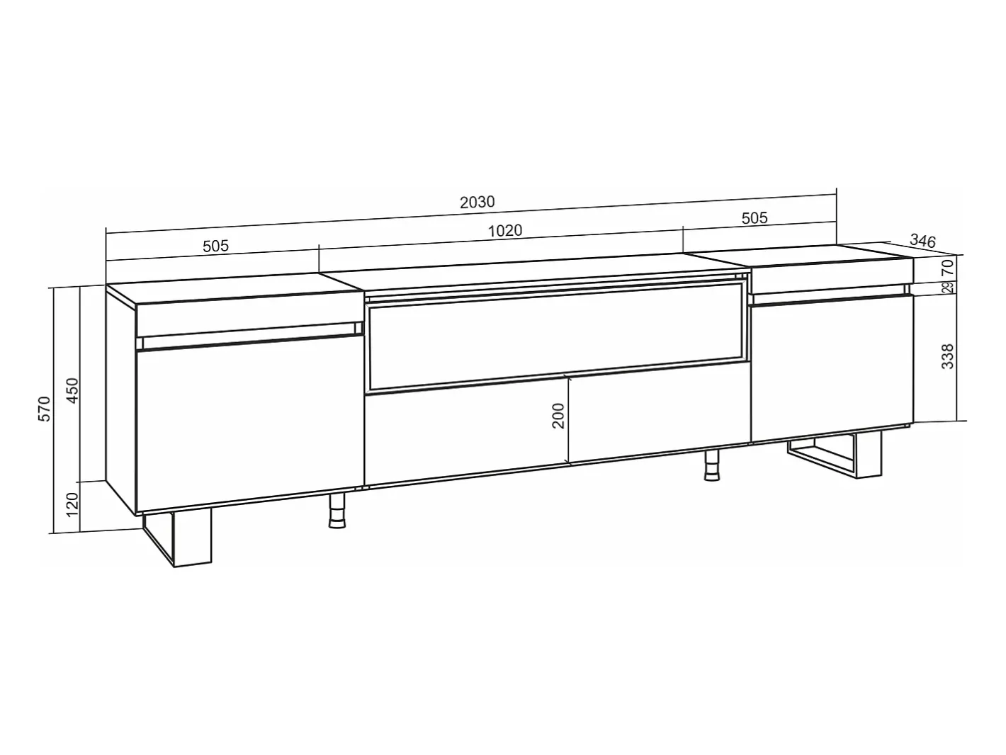 New Móvel de TV, 200x35x57cm, Para televisores até 80", Lareira eléctrica, Design industrial, Cimento Móvel De Tv