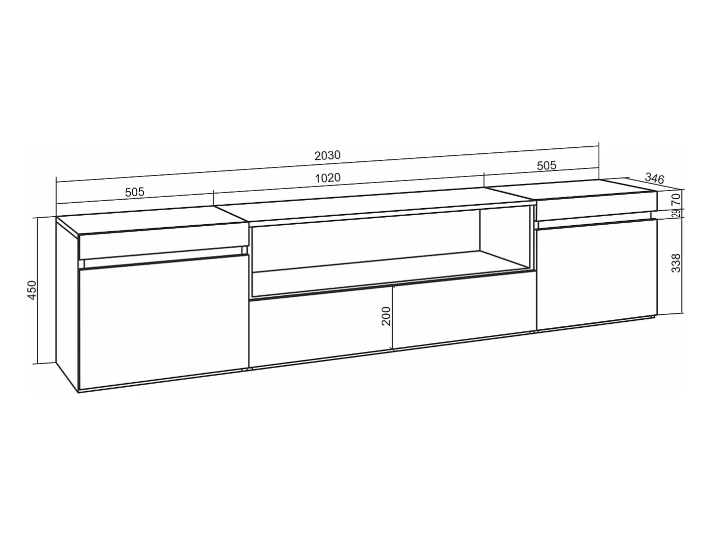 Skraut Home Móvel De Tv*Móvel de TV, 200x35x45cm, Para televisores até 80", Suspensos, Carvahlo e preto Natural claro