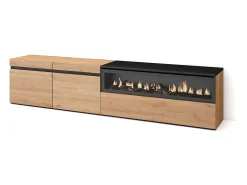 Skraut Home Móvel De Tv*Móvel de TV, 200x35x45cm, Para televisores até 80", Lareira eléctrica, Carvahlo e preto Natural claro