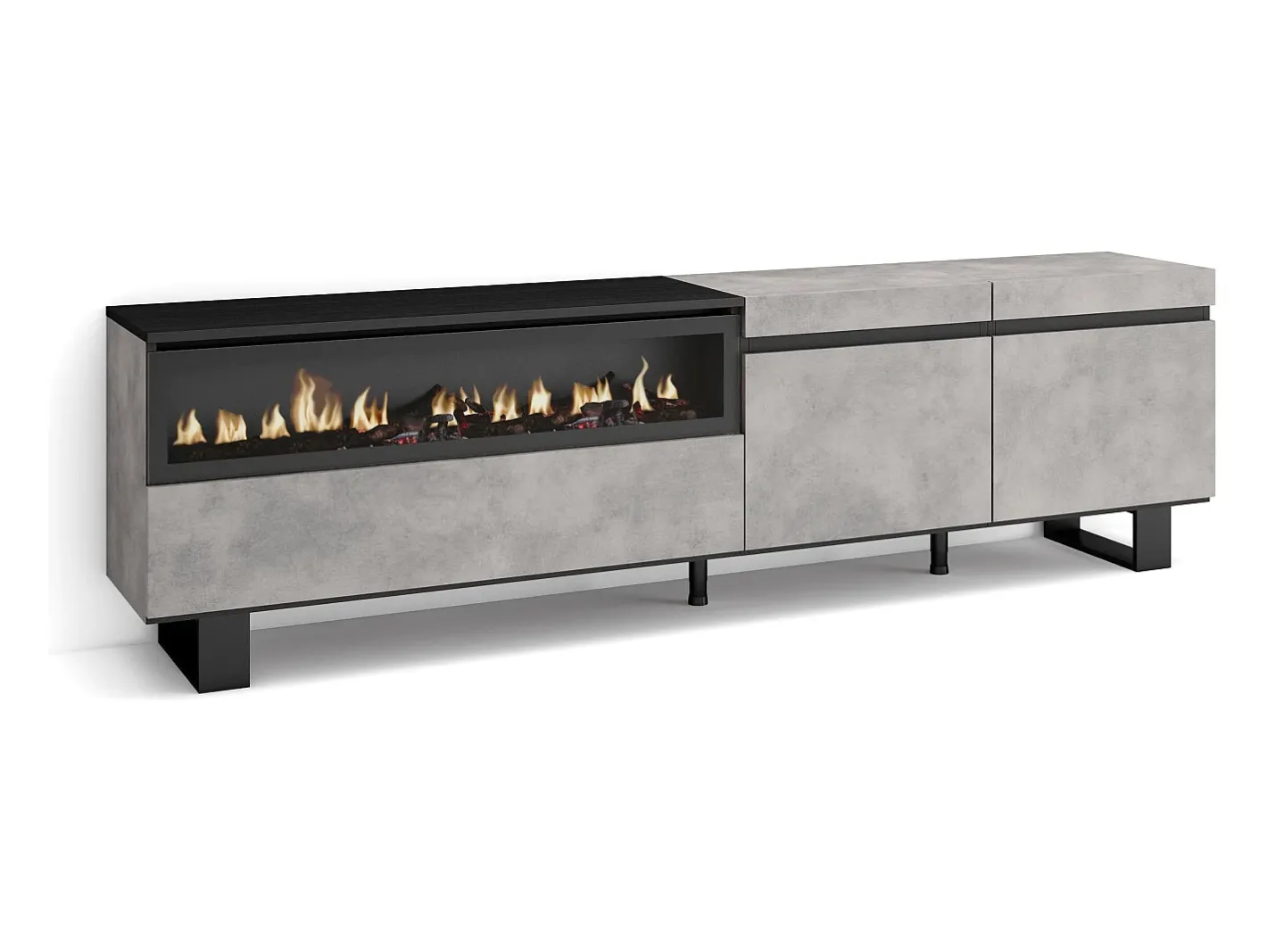 Móvel de TV, 200x35x57cm, Para televisores até 80", Lareira eléctrica, Design industrial, Cimento*Skraut Home Hot