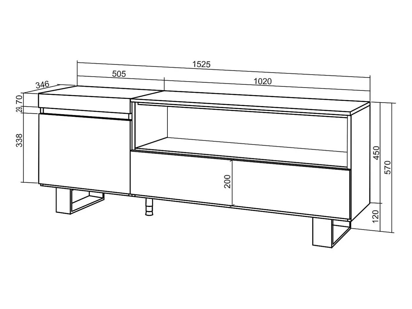 Móvel de TV, 150x35x57cm, Para televisores até 65", Design industrial, Carvahlo Móvel De Tv