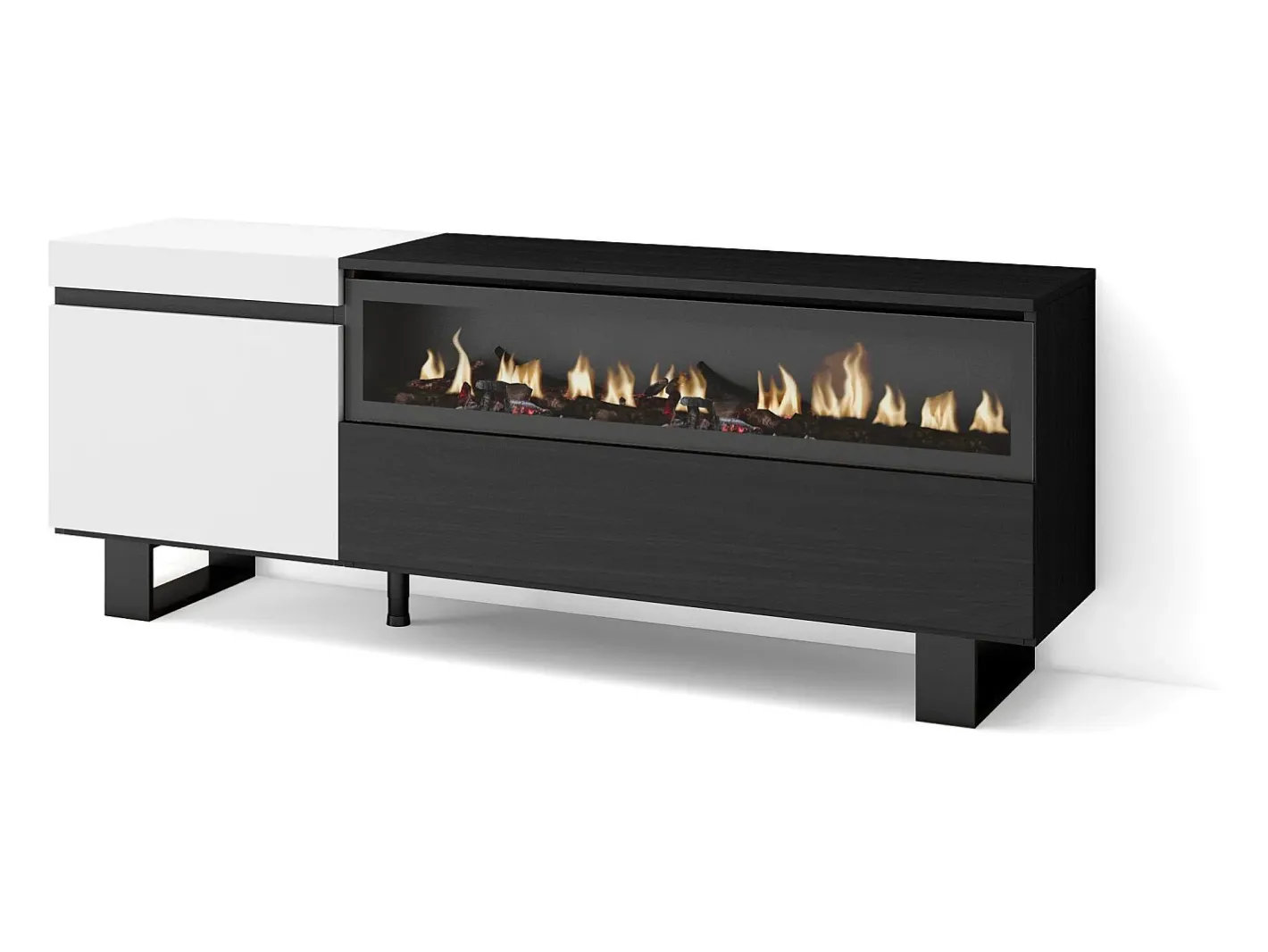 Móvel de TV, 150x35x57cm, Para televisores até 65", Lareira eléctrica, Design industrial, e preto*Skraut Home Discount