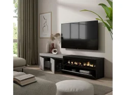 Móvel de TV, 200x35x45cm, Para televisores até 80", Lareira eléctrica, Cimento*Skraut Home Online
