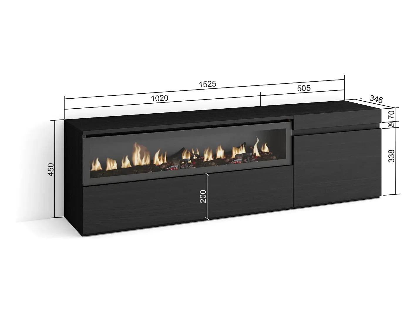 Móvel de TV, 150x35x45cm, Para televisores até 65", Lareira eléctrica,^Skraut Home Clearance