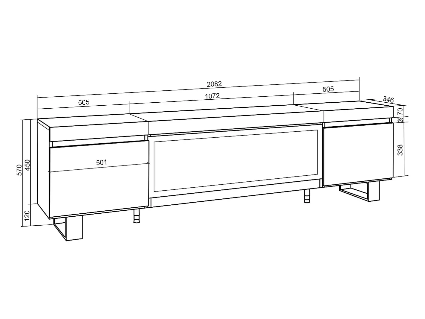 Sale Móvel de TV, 208x35x57cm, Para televisores até 80", Lareira eléctrica XXL, Design industrial, Móvel De Tv