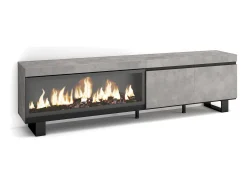 Móvel de TV, 208x35x57cm, Para televisores até 80", Lareira eléctrica XXL, Design industrial, Cimento Móvel De Tv
