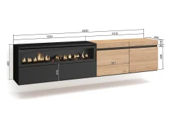 Móvel de TV, 200x35x45cm, Para televisores até 80", Lareira eléctrica, Suspensos, Carvahlo e preto*Skraut Home Clearance