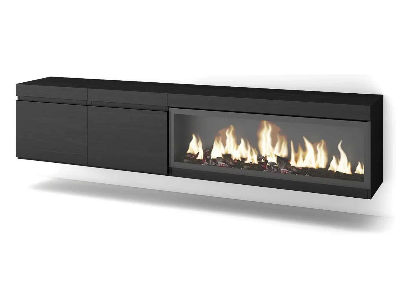 Móvel de TV, 208x35x45cm, Para televisores até 80", Lareira eléctrica XXL, Suspensos,^Skraut Home Discount