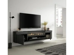 Skraut Home Móvel De Tv*Móvel de TV, 200x35x45cm, Para televisores até 80", Lareira eléctrica, Suspensos, Preto
