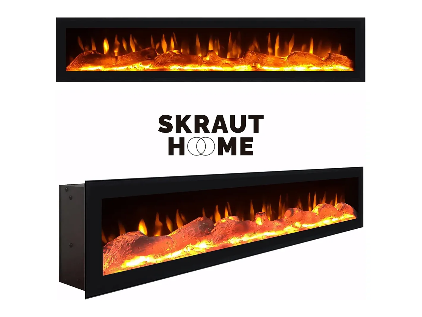 Skraut Home Móvel De Tv*Móvel de TV, 200x35x45cm, Para televisores até 80", Lareira eléctrica, Suspensos, Preto