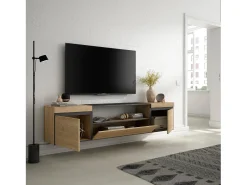 Móvel de TV, 200x35x45cm, Para televisores até 80", Suspensos, Carvahlo e preto*Skraut Home