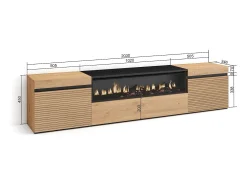 Skraut Home Móvel De Tv*Móvel de TV, 200x35x45cm, Para televisores até 80", Lareira eléctrica, Carvahlo Natural claro