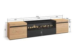 Móvel de TV, 200x35x45cm, Para televisores até 80", Lareira eléctrica, Carvahlo e preto*Skraut Home Best