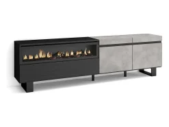 Skraut Home Móvel De Tv*Móvel de TV, 200x35x57cm, Para televisores até 80", Lareira eléctrica, Design industrial, Cimento Cinzento