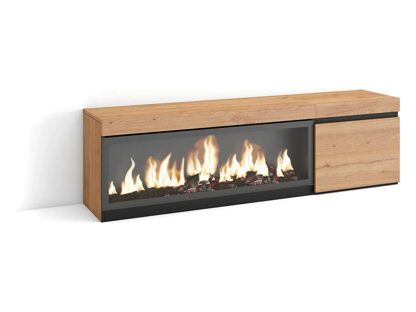 Móvel de TV, 158x35x45cm, Para televisores até 65", Lareira eléctrica XXL, Carvahlo^Skraut Home Best