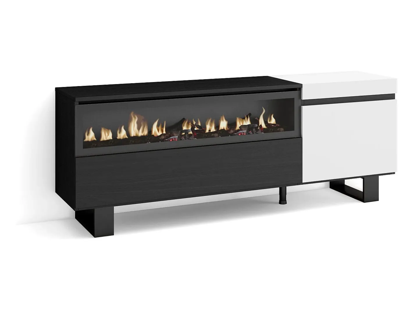 Outlet Móvel de TV, 150x35x57cm, Para televisores até 65", Lareira eléctrica, Design industrial, e preto Móvel De Tv