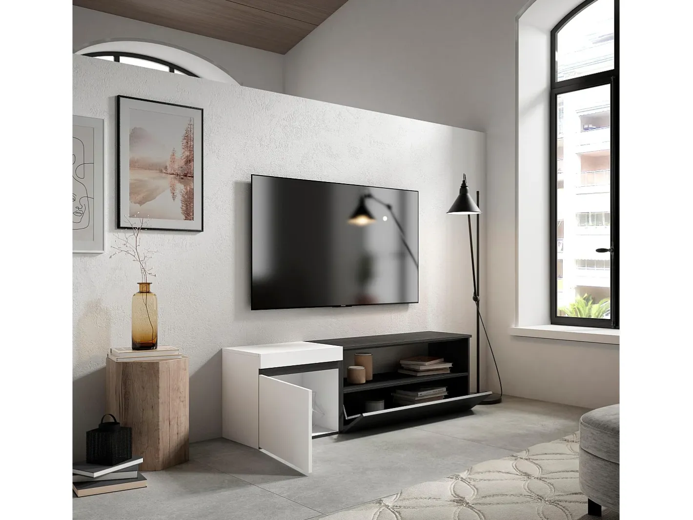Móvel de TV, 150x35x45cm, Para televisores até 65", Estante para TV, e preto^Skraut Home New