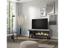 Sale Móvel de TV, 158x35x57cm, Para televisores até 65", Lareira eléctrica XXL, Design industrial, Cimento Móvel De Tv