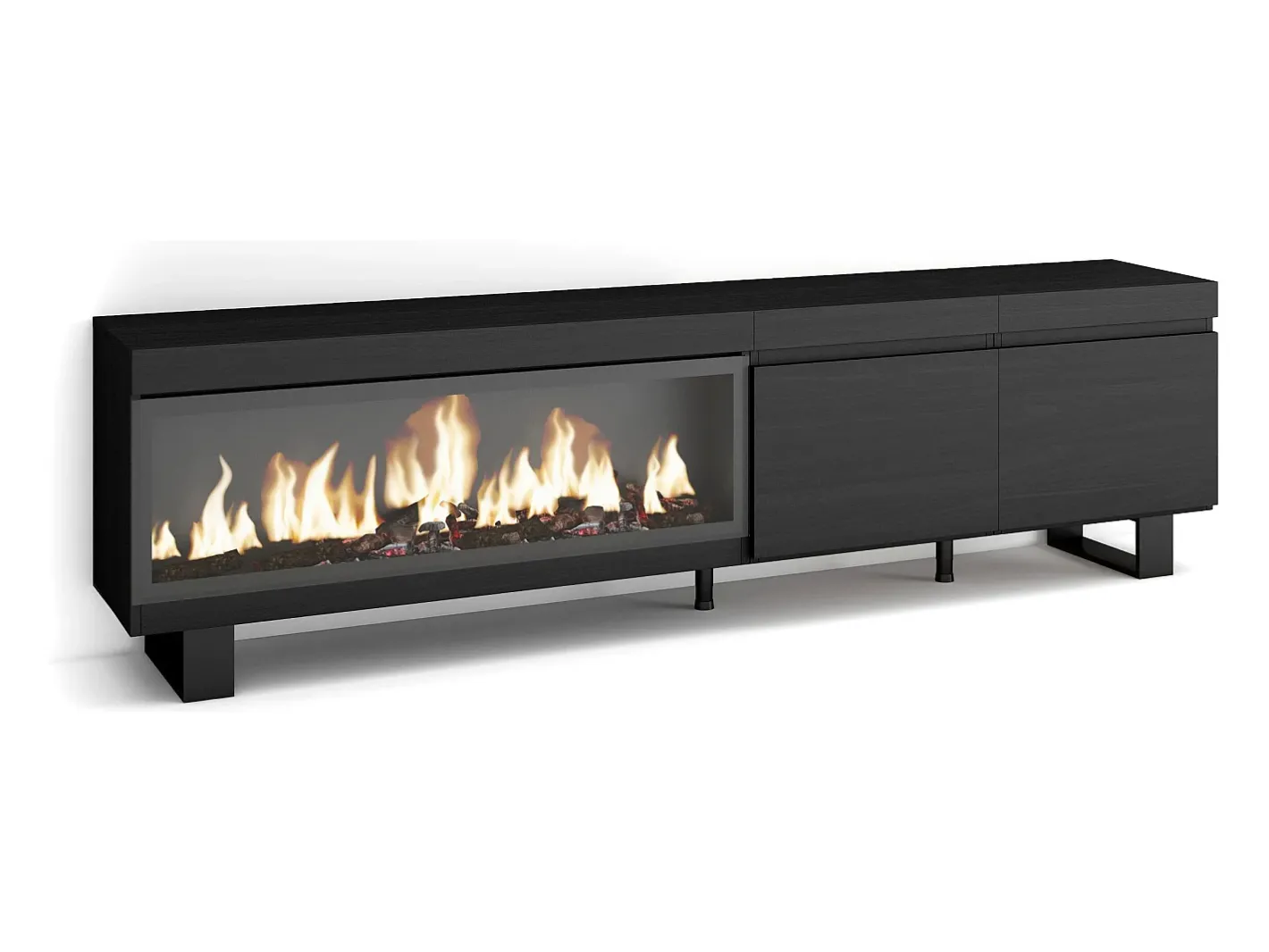Móvel de TV, 208x35x57cm, Para televisores até 80", Lareira eléctrica XXL, Design industrial,^Skraut Home Online