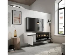 Móvel de TV, 150x35x45cm, Para televisores até 65", Lareira eléctrica, Suspensos, e preto^Skraut Home Outlet