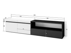 Móvel de TV, 200x35x45cm, Para televisores até 80", Estante para TV, e preto*Skraut Home Outlet
