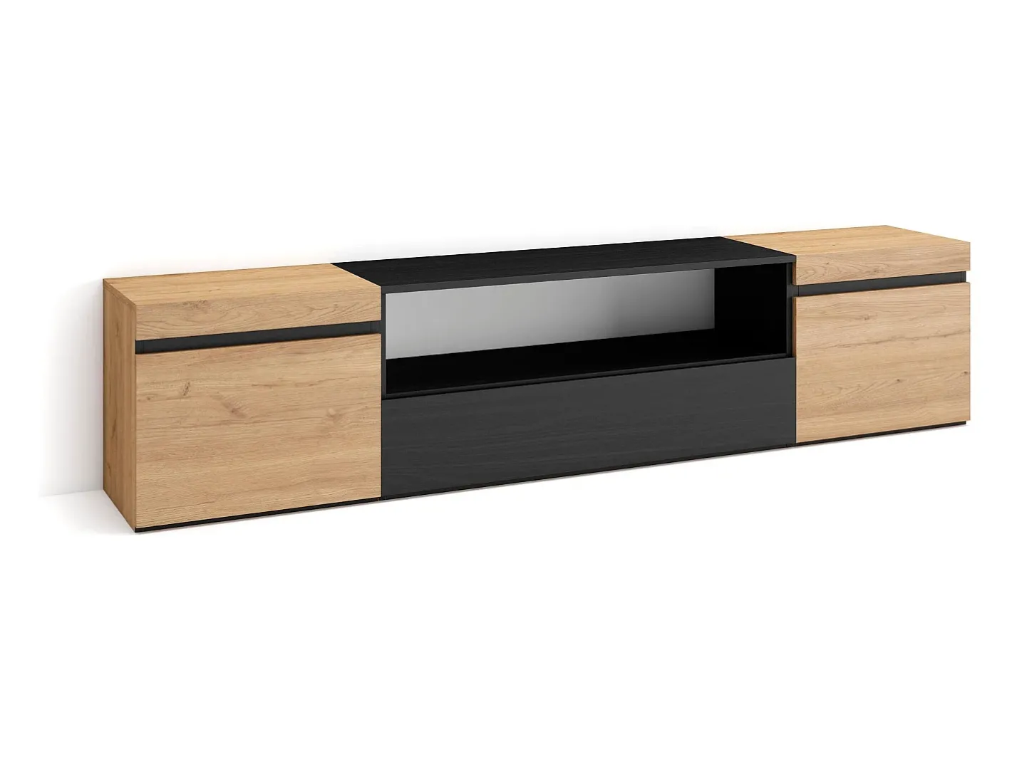 Móvel de TV, 200x35x45cm, Para televisores até 80", Estante para TV, Carvahlo e preto*Skraut Home New