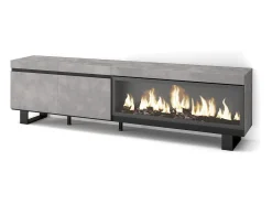 Skraut Home Móvel De Tv*Móvel de TV, 208x35x57cm, Para televisores até 80", Lareira eléctrica XXL, Design industrial, Cimento Cinzento