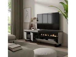 Skraut Home Móvel De Tv*Móvel de TV, 200x35x57cm, Para televisores até 80", Lareira eléctrica, Design industrial, Cimento Cinzento
