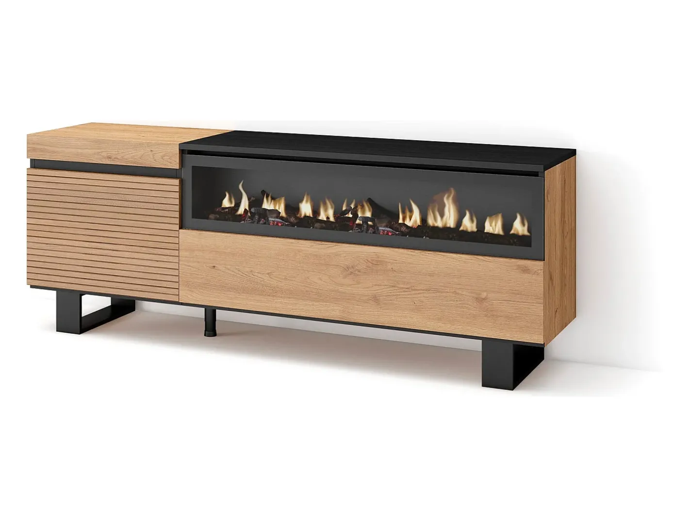 Móvel de TV, 150x35x57cm, Para televisores até 65", Lareira eléctrica, Design industrial, Carvahlo^Skraut Home Best