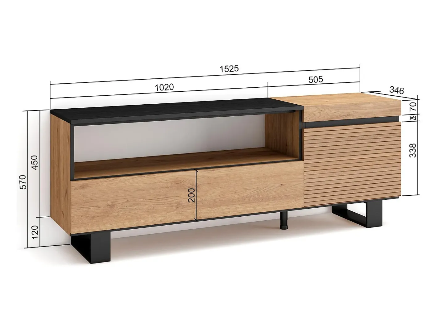 Móvel de TV, 150x35x57cm, Para televisores até 65", Design industrial, Carvahlo Móvel De Tv