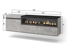 Best Móvel de TV, 150x35x45cm, Para televisores até 65", Lareira eléctrica, Suspensos, Cimento Móvel De Tv