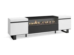 Skraut Home Móvel De Tv*Móvel de TV, 200x35x57cm, Para televisores até 80", Lareira eléctrica, Design industrial, e preto Branco