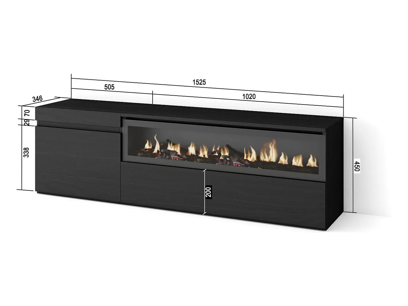Móvel de TV, 150x35x45cm, Para televisores até 65", Lareira eléctrica,^Skraut Home Discount