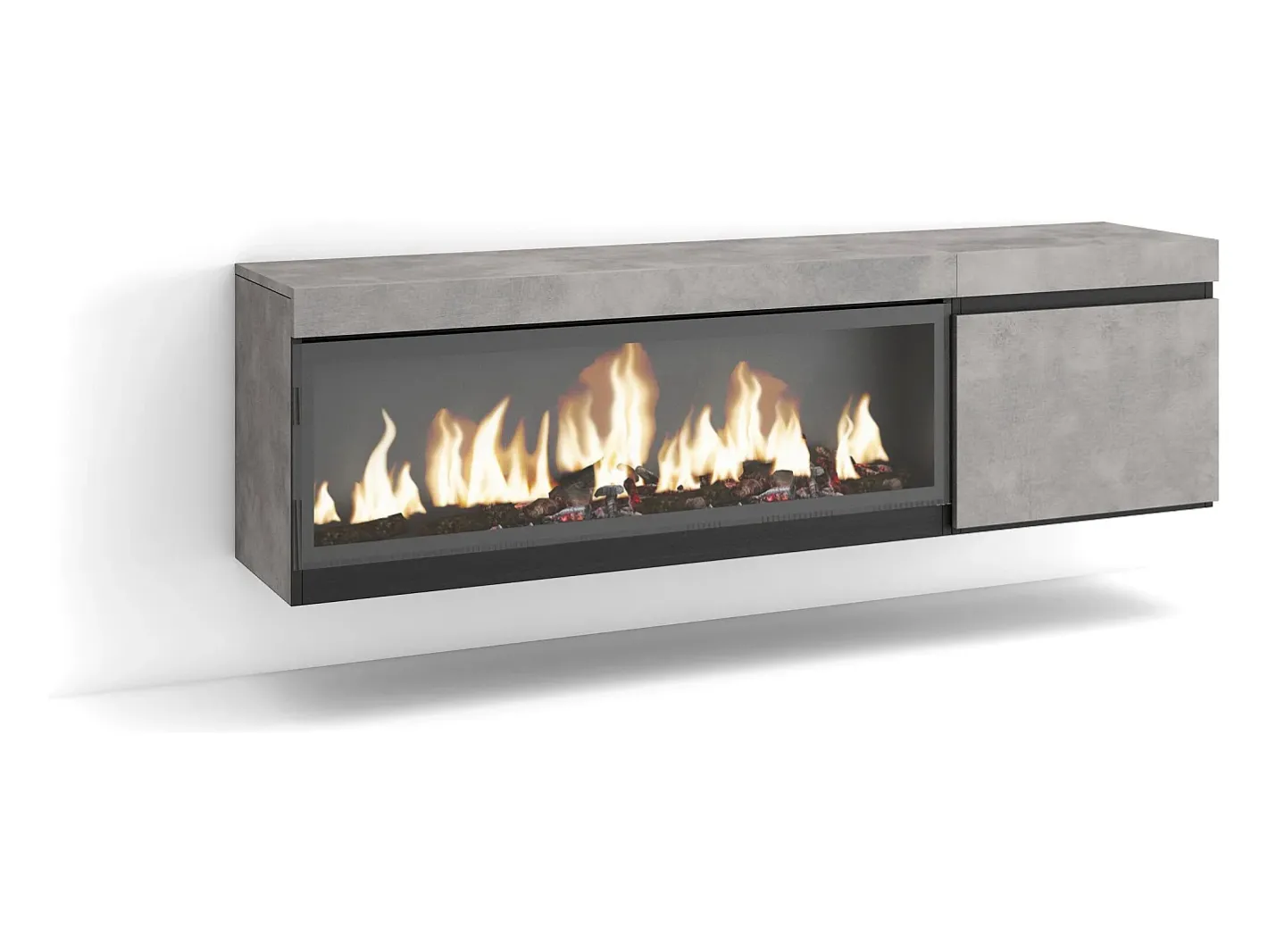 Móvel de TV, 158x35x45cm, Para televisores até 65", Lareira eléctrica XXL, Suspensos, Cimento*Skraut Home Discount