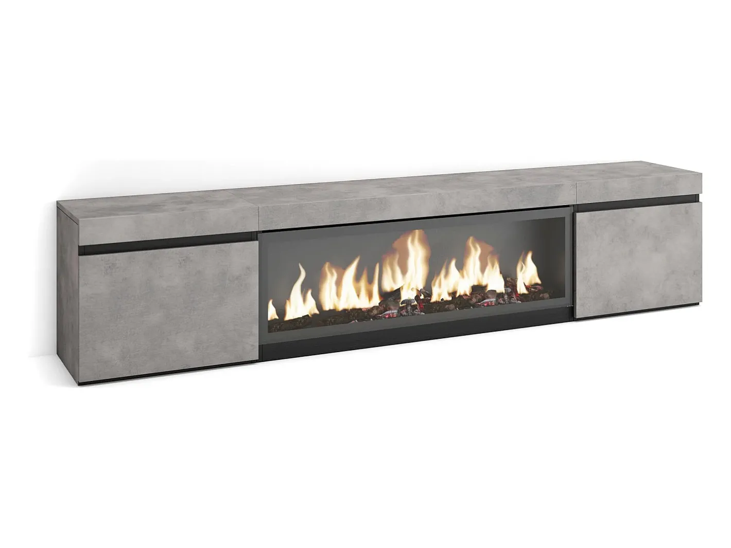 Móvel de TV, 208x35x45cm, Para televisores até 80", Lareira eléctrica XXL, Cimento*Skraut Home Clearance