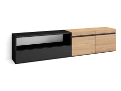 Skraut Home Móvel De Tv*Móvel de TV, 200x35x45cm, Para televisores até 80", Estante para TV, Carvahlo e preto Natural claro