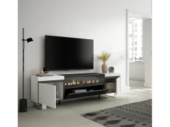 Skraut Home Móvel De Tv*Móvel de TV, 200x35x57cm, Para televisores até 80", Lareira eléctrica, Design industrial, e preto Branco